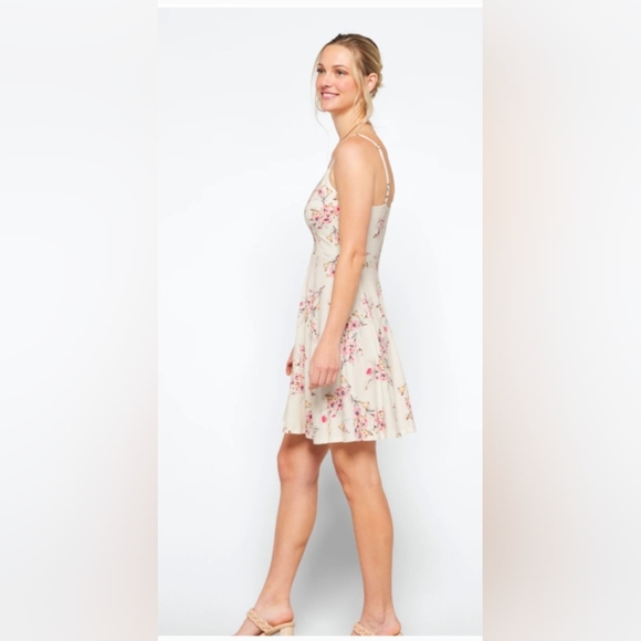 NWT Nine Britton Floral Knit mini cream coral Strappy skater beachy Dress sz XLP - Picture 2 of 14